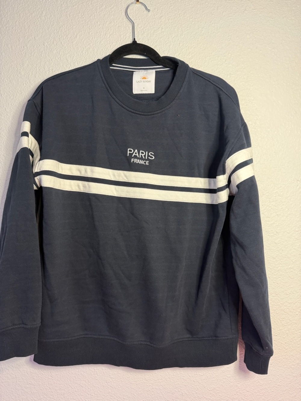 Sunday Navy Crewneck Sweatshirt with White Stripes
